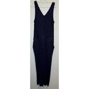 Loft Beach Large Linen Jumpsuit Blue Pockets Sleeveless V Neck